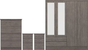Nevada 4-Door 2-Drawer Mirrored Wardrobe Bedroom Set - Black Wood Grain