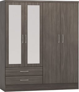 Nevada 4-Door 2-Drawer Mirrored Wardrobe - Black Wood Grain