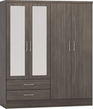 Nevada 4-Door 2-Drawer Mirrored Wardrobe - Black Wood Grain