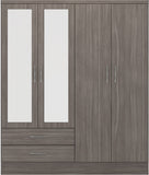 Nevada 4-Door 2-Drawer Mirrored Wardrobe - Black Wood Grain