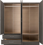 Nevada 4-Door 2-Drawer Mirrored Wardrobe - Black Wood Grain