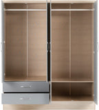 Nevada 4-Door 2-Drawer Mirrored Wardrobe - Grey Gloss/Light Oak