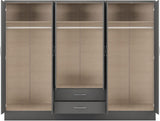 Nevada 6-Door 2-Drawer Mirrored Wardrobe - 3D Effect Grey