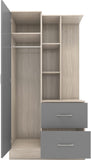 Nevada Mirrored Open Shelf Wardrobe - Grey Gloss/Light Oak Effect