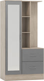 Nevada Mirrored Open Shelf Wardrobe - Grey Gloss/Light Oak Effect