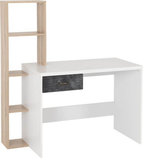 Nordic 1 Drawer Computer Desk – White/Distressed Effect, Ample Storage