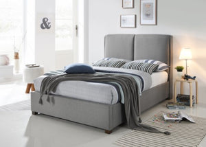 Image of the Oakland Light Grey Fabric Double Bed Frame as the central piece in a contemporary bedroom setting