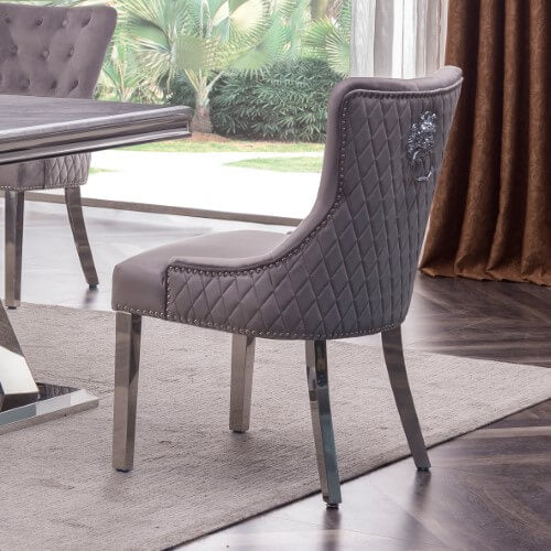 Velvet Fabric Dining Chair Grey with Stainless Steel Legs - Set of 2