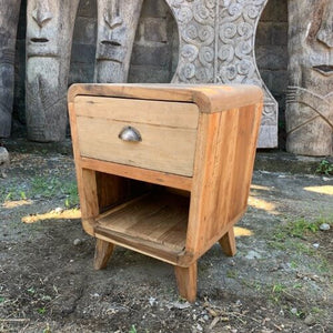 Bedside Table with Rounded Edges and 1 Drawer - Recycled Teak Wood