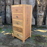 Tall 5 Drawer Storage Cabinet - Rustic Recycled Teak Wood