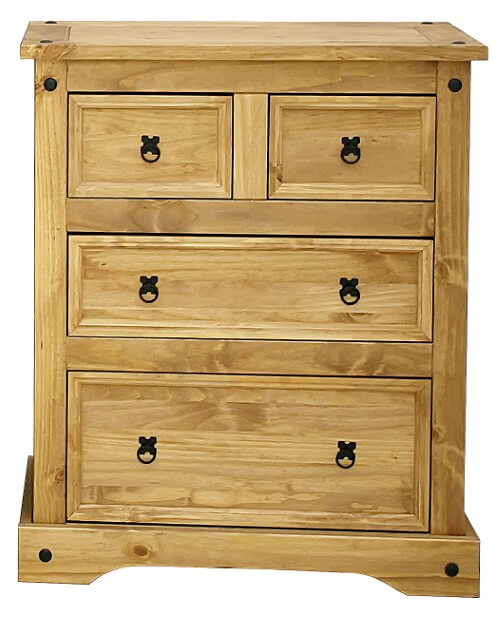 Corona Wide Chest - 2+2 Drawers, Distressed Wax Pine Finish