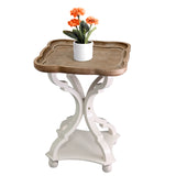 French Style Accent Table White & Natural with Bottom Shelf