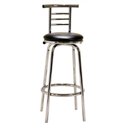 Bar Stool Chrome Swivel with Narrow Back - Black & Chrome (Sold in Pairs)