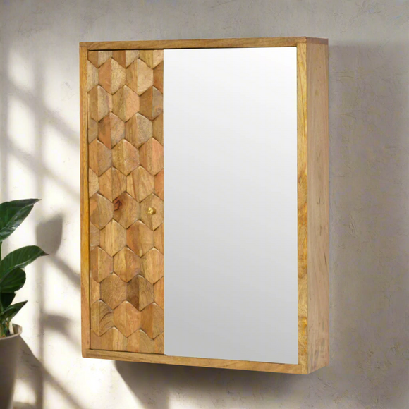 Pineapple Carved Wall Mirror Cabinet – Solid Mango Wood with Mirror