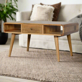 Curved Oak-ish Coffee Table – Handcrafted Solid Mango Wood with Scandinavian Design