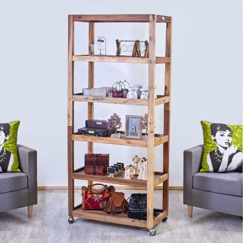 Six Shelf Display with Casters - Sustainable Recycled Wood Furniture