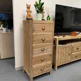 Tall 5 Drawer Storage Cabinet - Rustic Recycled Teak Wood