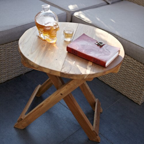 Round Folding Coffee Table (50cm) - Handcrafted Recycled Teak