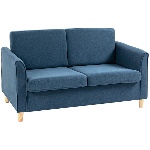 Blue Linen Upholstery Double Seat Sofa Loveseat Couch with Armrests