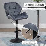 Bar Stool Set of 2 Fabric Adjustable Height Counter Chairs - Dark Grey