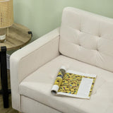 Cream Compact Loveseat Sofa: 2-Seater with Storage and Wood Legs