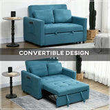 Convertible 2-Seater Sofa Bed with Cushions, Pockets, and Elegant Blue Design