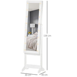 LED Mirrored Jewellery Cabinet - White, 36Lx30Wx136H cm