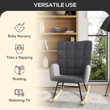 Wingback Rocking Chair for Nursing with Steel Frame and Wooden Base - Dark Grey