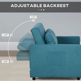 Convertible 2-Seater Sofa Bed with Cushions, Pockets, and Elegant Blue Design