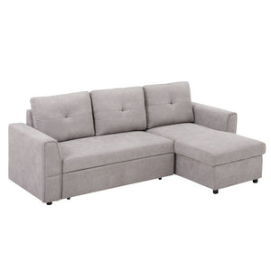 Linen-Look L-Shaped Sofa Bed with Storage Grey