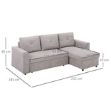 Linen-Look L-Shaped Sofa Bed with Storage Grey