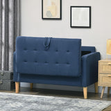 Blue Compact Loveseat Sofa: 2-Seater with Storage and Wood Legs