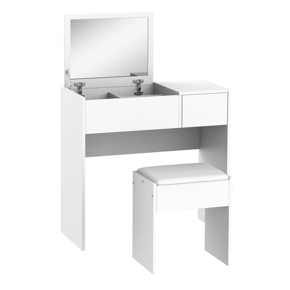 White Dressing Table with Padded Stool: Versatile Vanity Set and Writing Desk