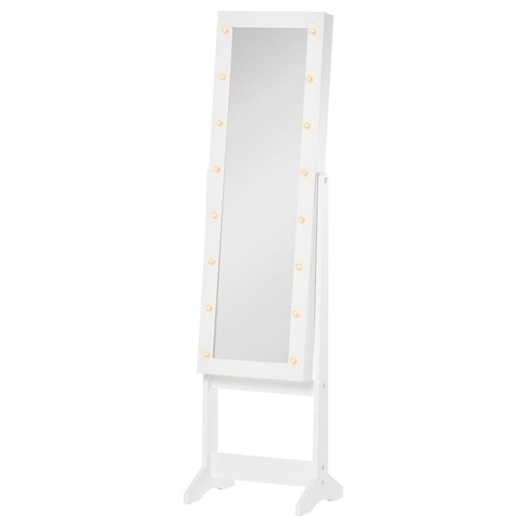 LED Mirrored Jewellery Cabinet - White, 36Lx30Wx136H cm