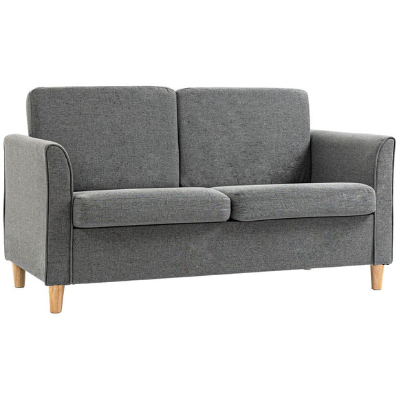 Grey Linen Upholstery Double Seat Sofa Loveseat Couch with Armrests