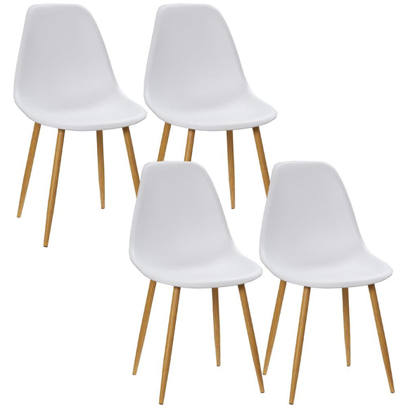 Set of 4 Scandinavian Style Dining Chairs: White with Natural Wood Legs