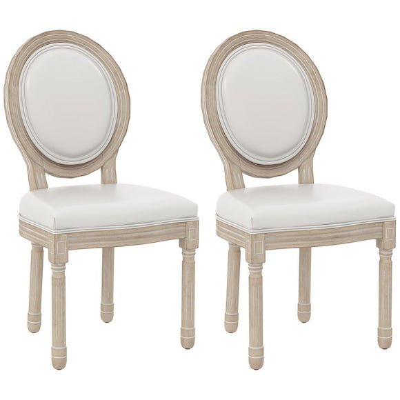 Set of 2 French Style Dining Chairs: PU Leather Upholstery, Elegant Wood Legs