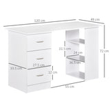 120cm Computer Desk with 3 Drawers & Shelves - White