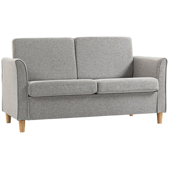 Light Grey Linen Upholstery Double Seat Loveseat Sofa with Armrests