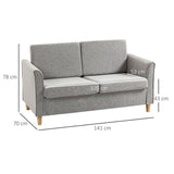Light Grey Linen Upholstery Double Seat Loveseat Sofa with Armrests