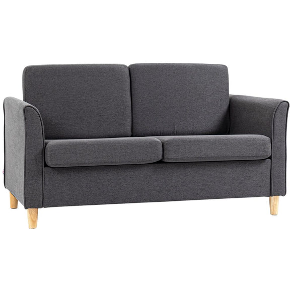 Dark Grey Linen Upholstery Double Seat Sofa Loveseat Couch with Armrests
