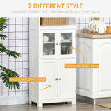 Kitchen Cupboard Storage Cabinet Adjustable Shelves, Glass Doors, White