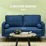 Modern Blue Fabric 2-Seater Sofa (143cm) with Back Cushions and Pillows
