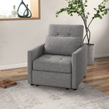 Grey Tufted Upholstered Fabric Convertible Single Chair Bed