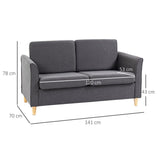 Dark Grey Linen Upholstery Double Seat Sofa Loveseat Couch with Armrests