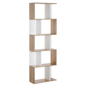 5-tier Display Shelving Storage Bookcase S Shape design Unit Natural
