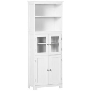 Kitchen Cupboard Storage Cabinet Adjustable Shelves, Glass Doors, White