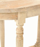 Close-up of the vintage-inspired legs and decorative accents on the Handmade Demilune Long Vintage Console Table