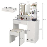 FCH Large Vanity Set with 10 LED Bulbs, Makeup Table, Cushioned Stool, 3 Storage Shelves, and Cabinet, White