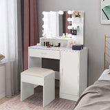 FCH Large Vanity Set with 10 LED Bulbs, Makeup Table, Cushioned Stool, 3 Storage Shelves, and Cabinet, White